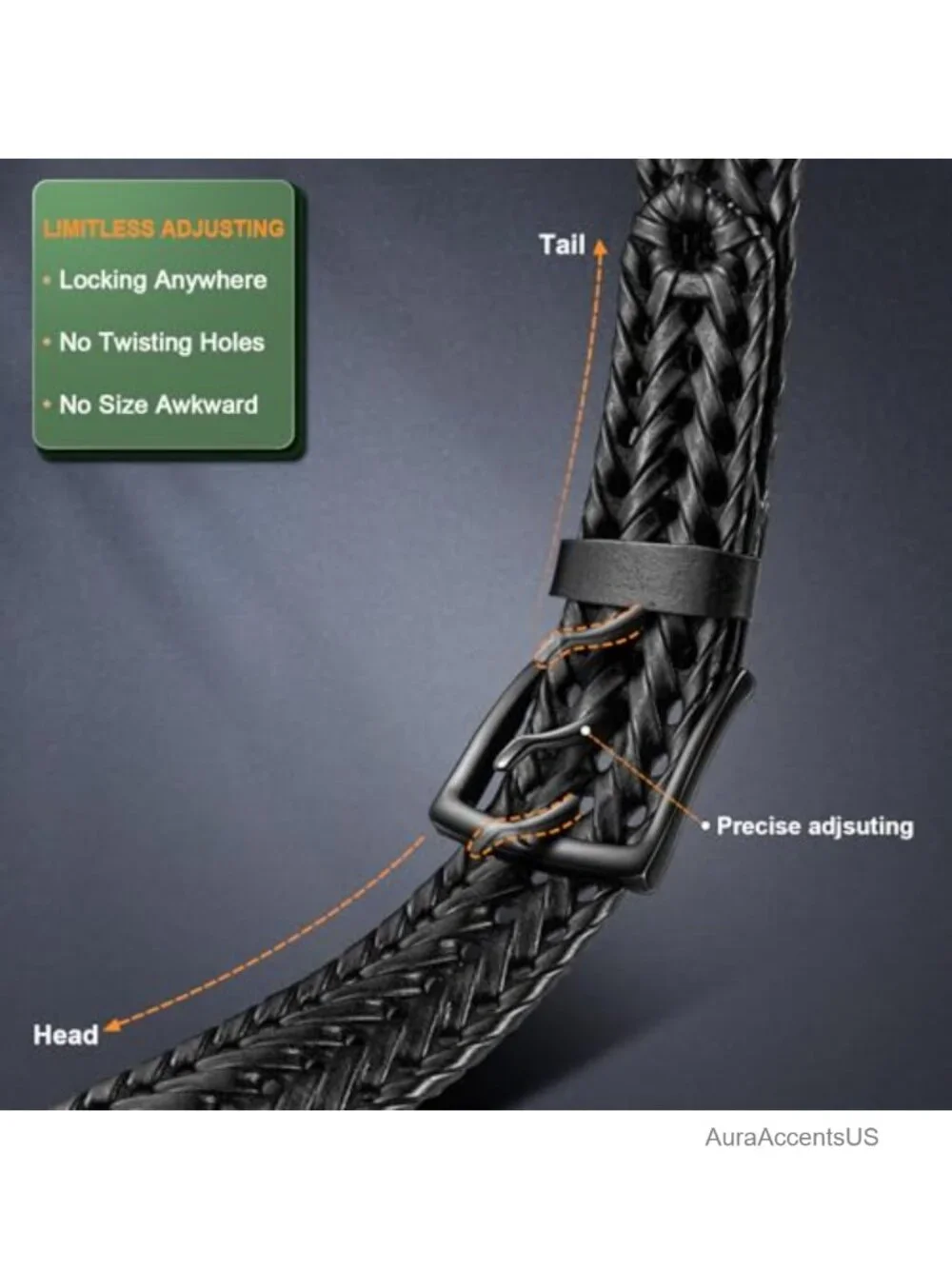Men's Woven Braided Leather Belt, Adjustable Holeless, Golf Casual